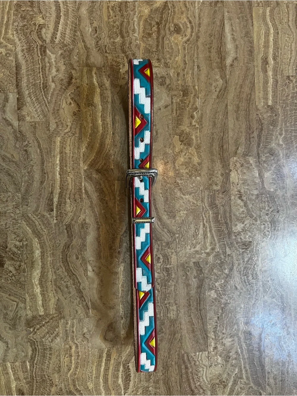 Gotcha Covered Brand Turquoise & Red Leather Belt with Silver Buckle